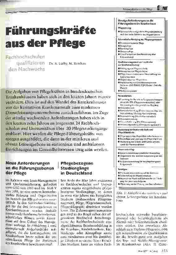Vorschauseite 1: Führungskräfte aus der Pflege Fachhochschulen qualifizieren den Nachwuchs