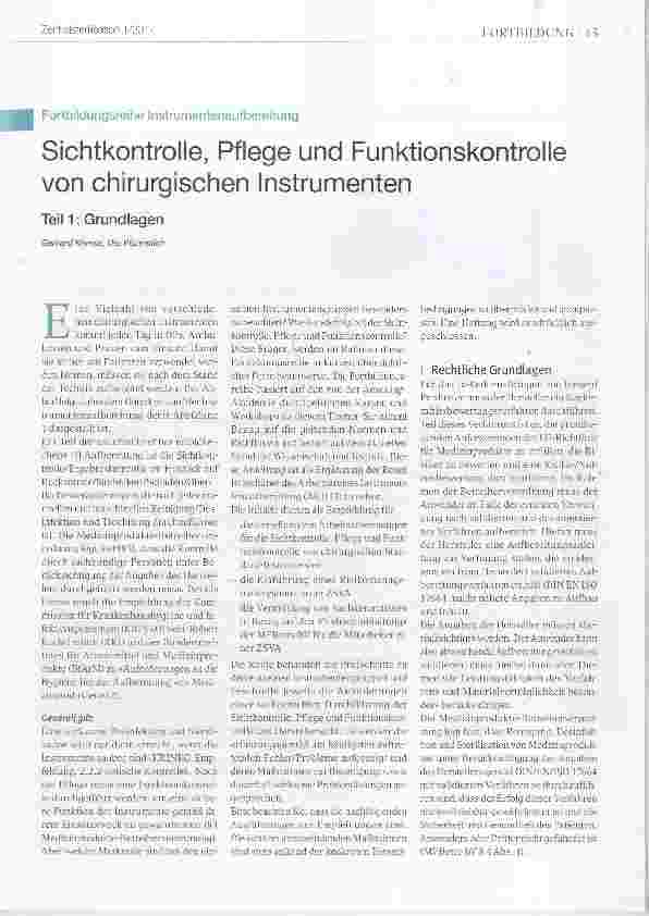 Vorschauseite 1: Sichtkontrolle, Pflege und Funktionskontrolle von chirurgischen InstrumentenTeil 1: Grundlagen