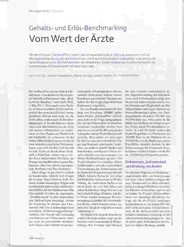 Vorschauseite 1: Gehaltsund Erlös-Benchmarking Vom Wert der Ärzte