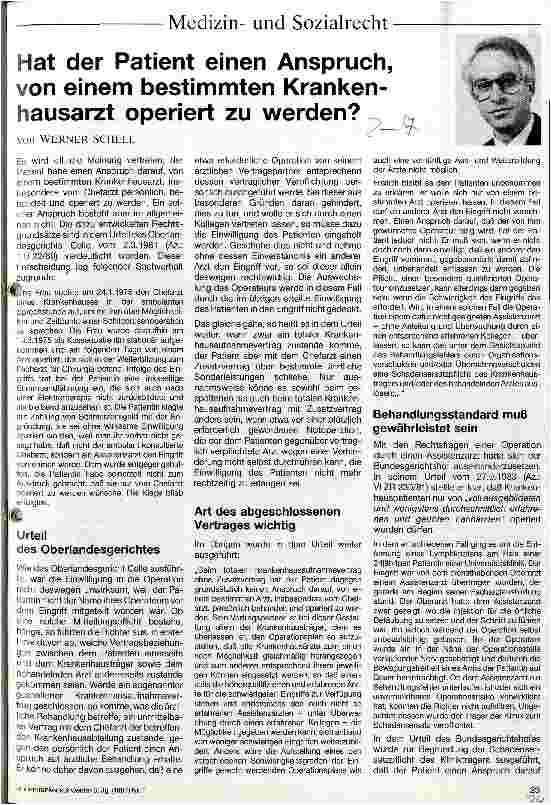 Vorschauseite 1: Hat der Patient einen Anspruch von einem bestimmten Krankenhausarzt operiert zu werden?