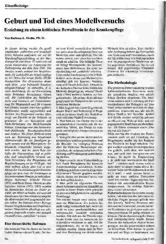 Vorschauseite 1: Geburt und Tod eines Modellversuchs Erziehung zu einem kritischen Bewußtsein in der Krankenpflege