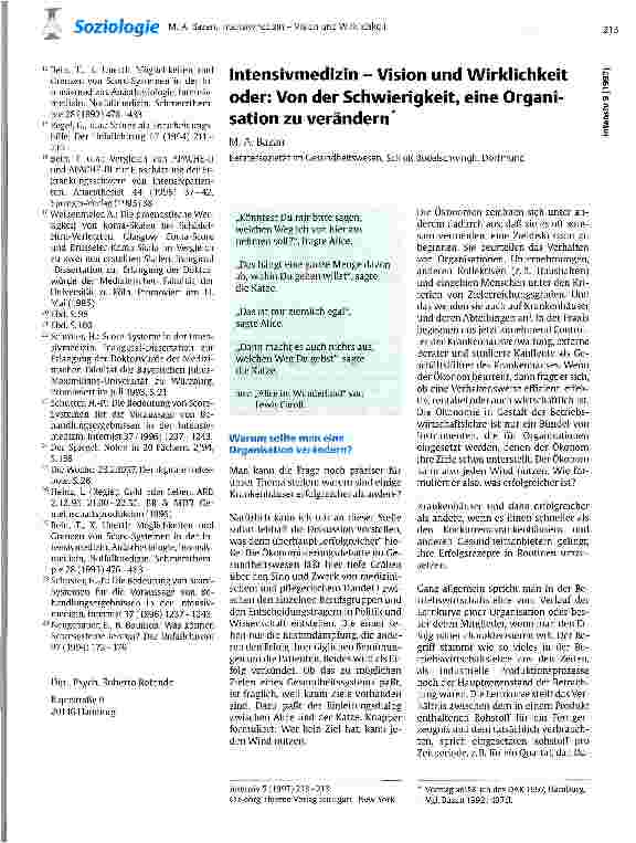 Vorschauseite 1: Intensivmedizin - Vision und Wirklichkeit oder: Von der Schwierigkeit, eine Organisation zu verändern