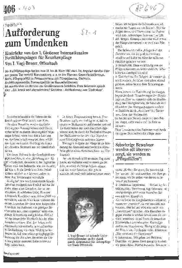 Vorschauseite 1: Aufforderung zum Umdenken / Eindrücke von den 7. Gießener Internationalen Fortbildungstagen für Krankenpflege
