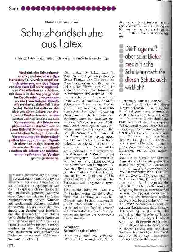 Vorschauseite 1: Schutzhandschuhe aus Latex 4. Folge: Infektionsschutz durch medizinische Schutzhandschuhe