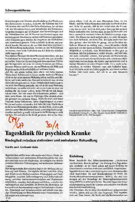 Vorschauseite 1: Tagesklinik für psychisch Kranke Bindeglied zwischen stationärer und ambulanter Behanldung