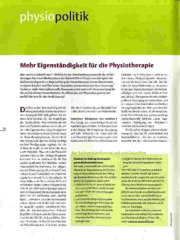 Vorschauseite 1: Mehr Eigenständigkeit für die Physiotherapie
