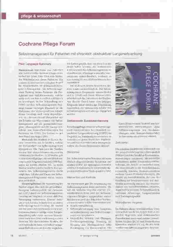 Vorschauseite 1: Cochrane Pflege Forum