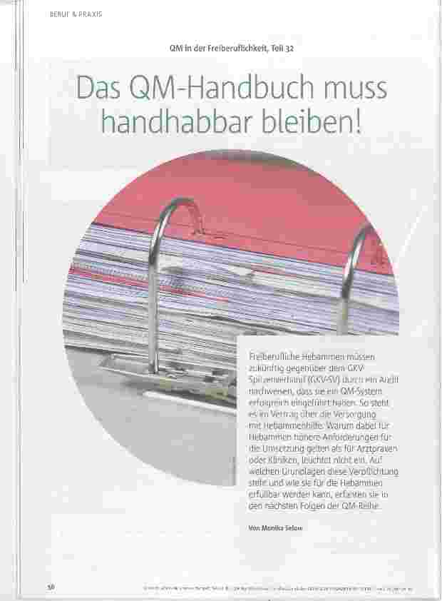 Vorschauseite 1: QM in der Freiberuflichkeit, Teil 32 Das QM-Handbuch muss handhabbar bleiben!