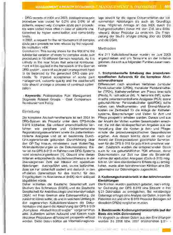 Vorschauseite 2: Komplexe Akutschmerztherapie: Aufwand und Häufigkeit, Kosten und Vergütung