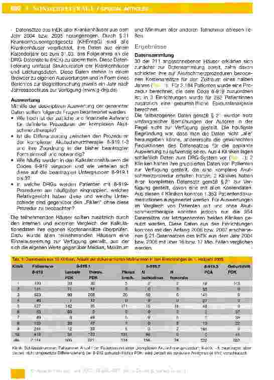 Vorschauseite 3: Komplexe Akutschmerztherapie: Aufwand und Häufigkeit, Kosten und Vergütung
