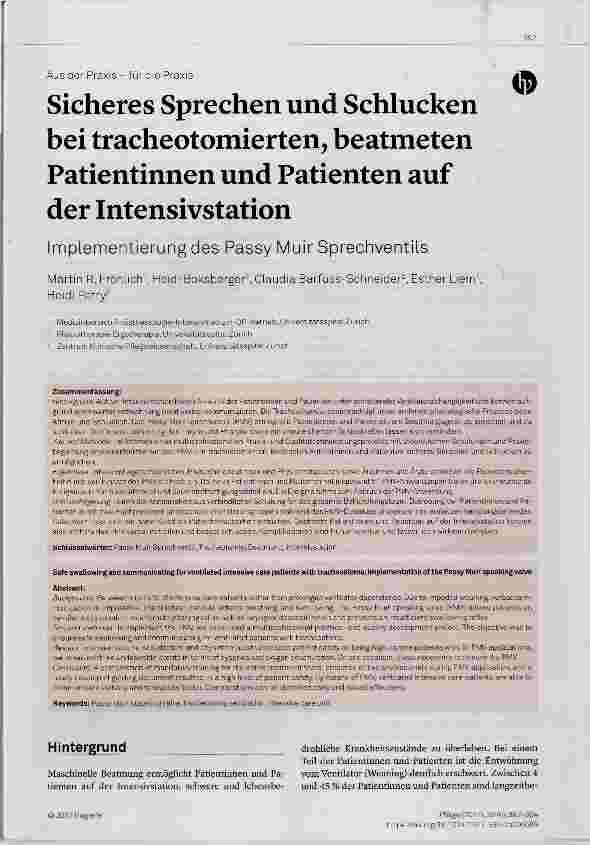 Vorschauseite 1: Sicheres Sprechen und Schlucken bei tracheotomierten, beatmeten Patientinnen und Patienten auf der Intensivstation
