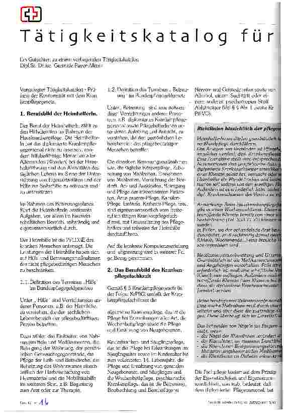 Vorschauseite 1: Tätigkeitskatalog für HeimhelferInnen