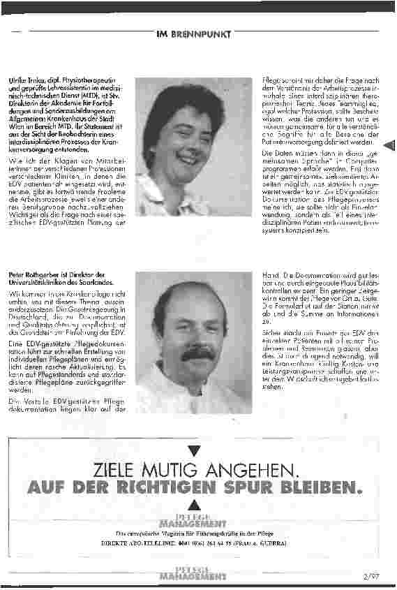 Vorschauseite 2: PFLEGEMANAGEMENT fragt: Wie sinnvoll ist eine EDV-gestützte Pflegeplanung?