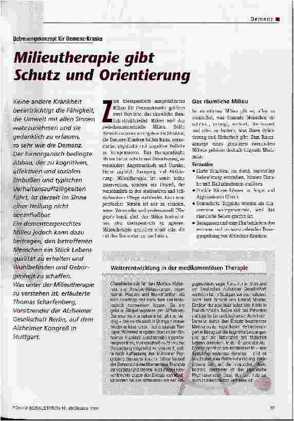 Vorschauseite 1: Milieutherapie gibt Schutz und Orientierung Betreuungskonzept für Demenz-Kranke