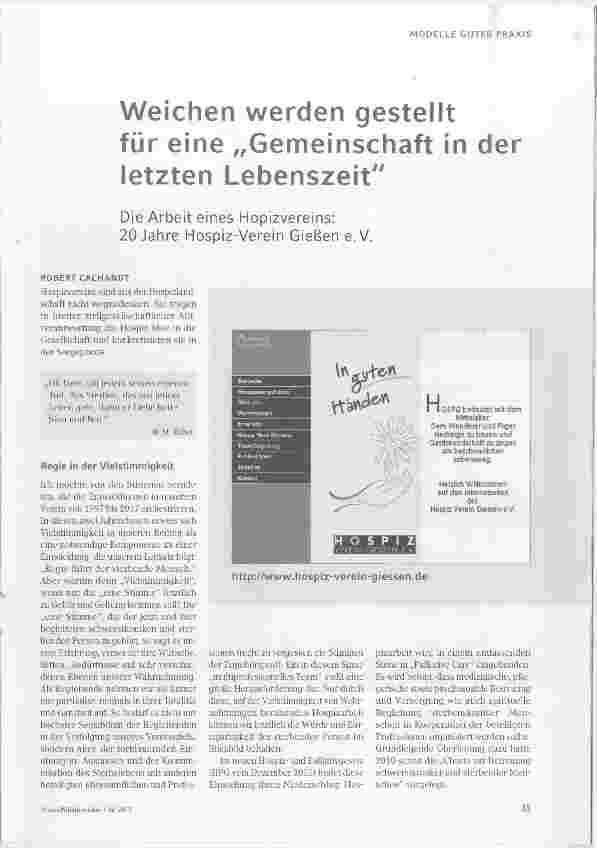 Vorschauseite 1: Weichen werden gestellt für eine „Gemeinschaft in der letzten Lebenszeit