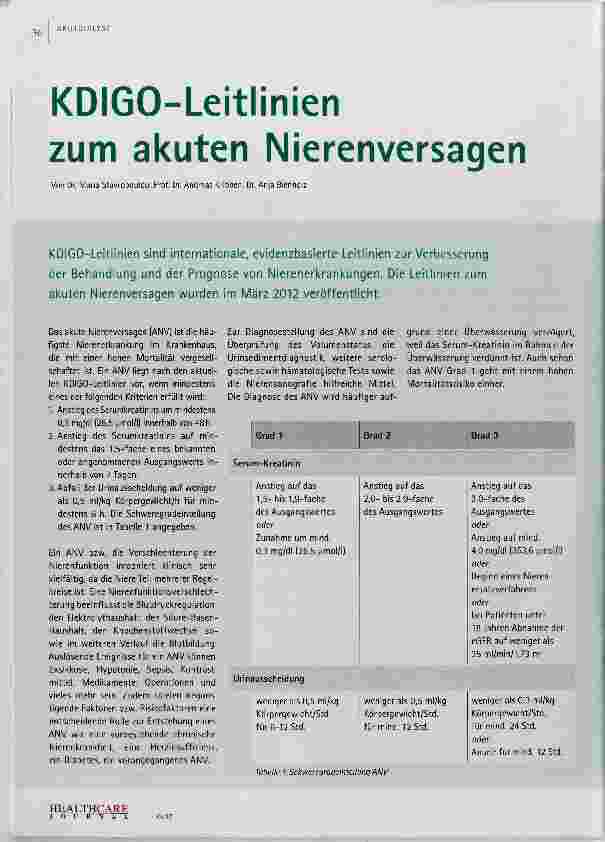 Vorschauseite 1: KDIGO-Leitlinien zum akuten Nierenversagen