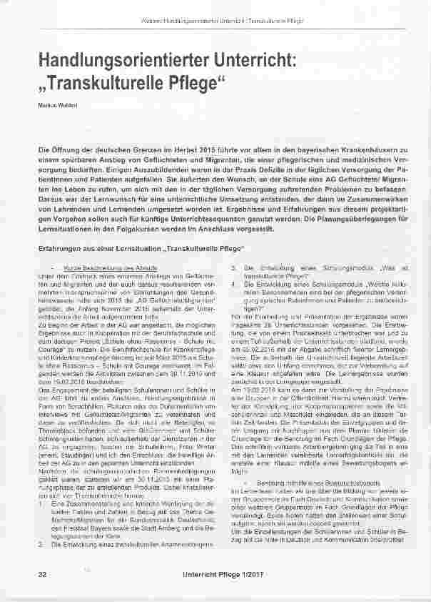 Vorschauseite 1: Handlungsorientierter Unterricht: „Transkulturelle Pflege“