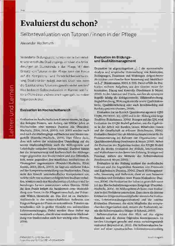 Vorschauseite 1: Evaluierst du schon? Selbstevaluation von Tutoren/innen in der Pflege