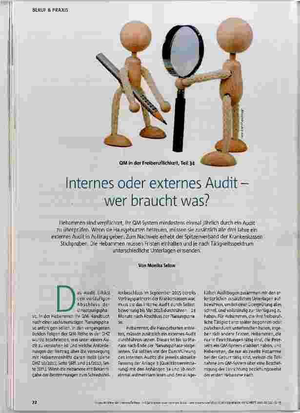Vorschauseite 1: QM in der Freiberuflichkeit, Teil 34 Internes oder externes Audit wer braucht was?