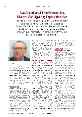 Vorschauseite 1: Nachruf auf Professor Dr. Hans Wolfgang Opderbecke