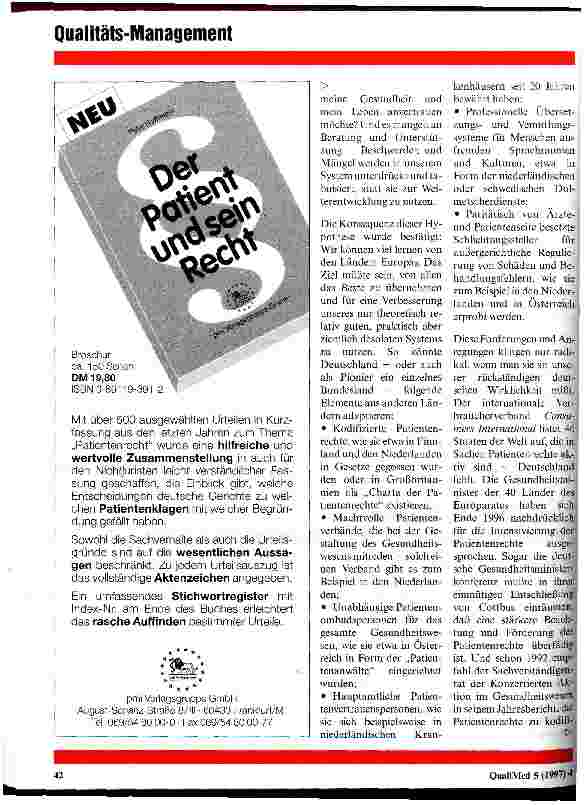 Vorschauseite 2: Europäische Fachtagung Patientenrechte und Patientenunterstützung in Europa am 29. und 30 Mai 1997 in Hamburg