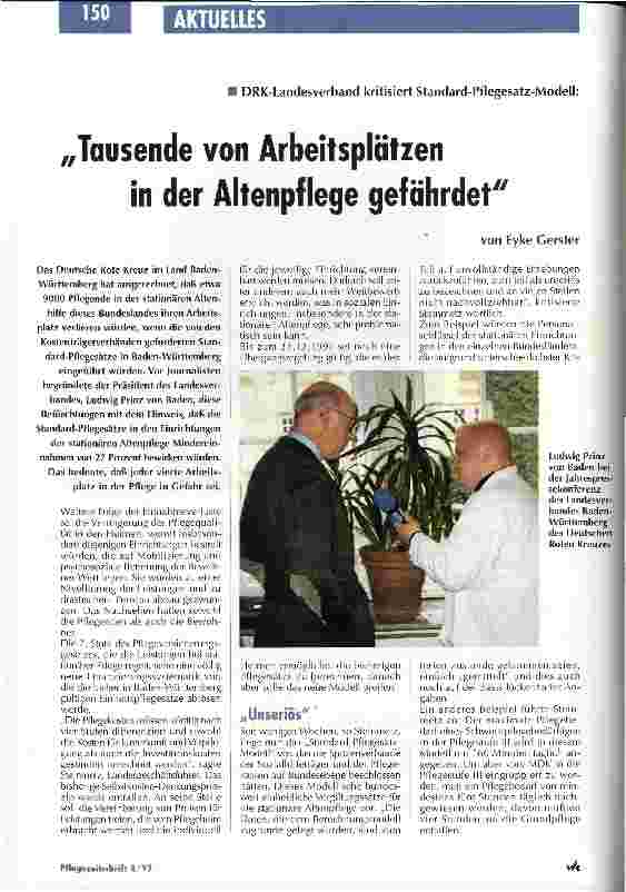 Vorschauseite 1: Tausende von Arbeitsplätzen in der Altenpflege gefährdet