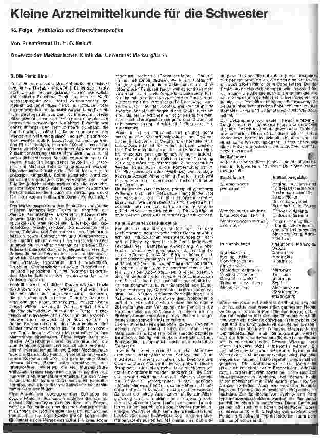 Vorschauseite 1: Kleine Arzneimittelkunde für die Schwester 16. Folge: Antibiotica und Chemotherapeutica