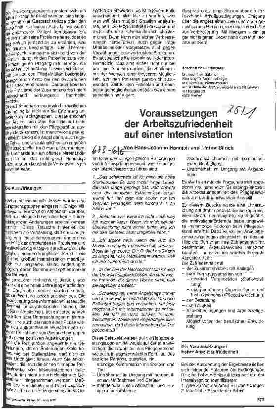 Vorschauseite 1: Voraussetzung der Arbeitszufriedenheit auf einer Intensivstation