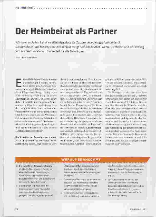 Vorschauseite 1: Der Heimbeirat als Partner