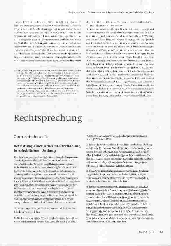 Vorschauseite 1: Befristung einer Arbeitszeiterhöhung in erheblichem Umfang
