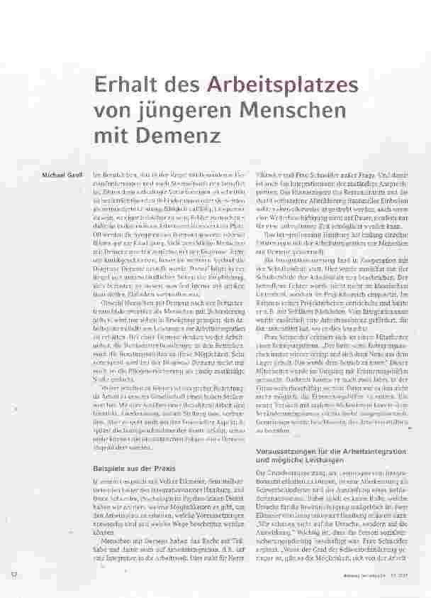 Vorschauseite 1: Erhalt des Arbeitsplatzes von jüngeren Menschen mit Demenz