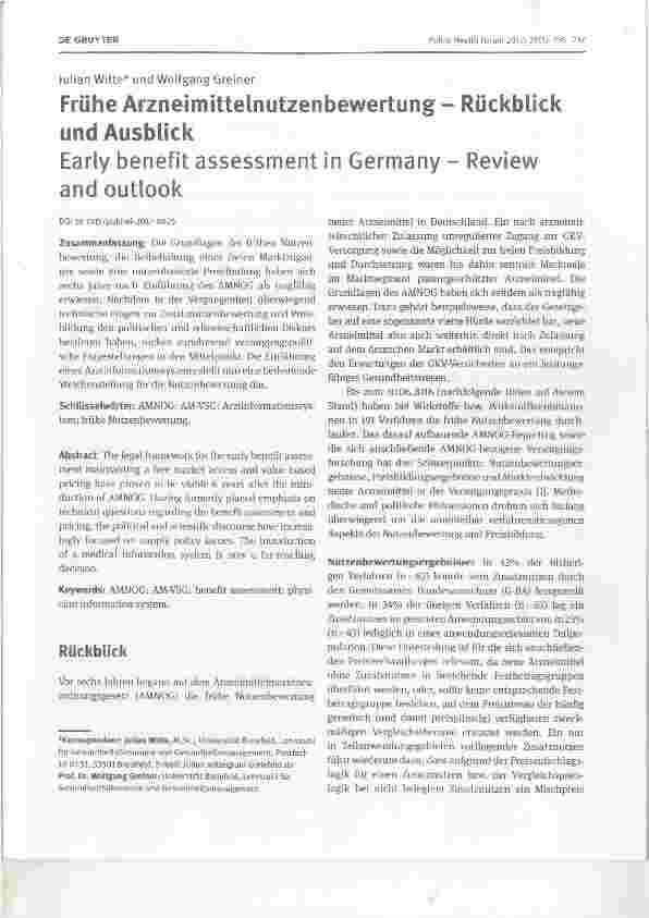 Vorschauseite 1: Frühe Arzneimittelnutzenbewertung Rückblick und Ausblick