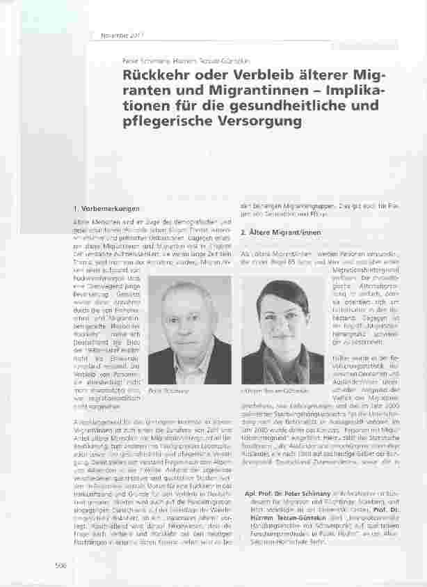 Vorschauseite 1: Rückkehr oder Verbleib älterer Migranten und Migrantinnen Implikationen für die gesundheitliche und pflegerische Versorgung