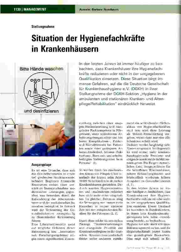 Vorschauseite 1: Situation der Hygienefachkräfte in Krankenhäusern