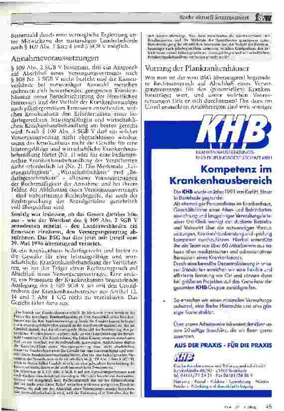 Vorschauseite 2: Der Anspruch des Krankenhauses auf Abschluß eines Versorgungsvertrages zum Urteil des Bundessozialgerichts vom 29. Mai 1996