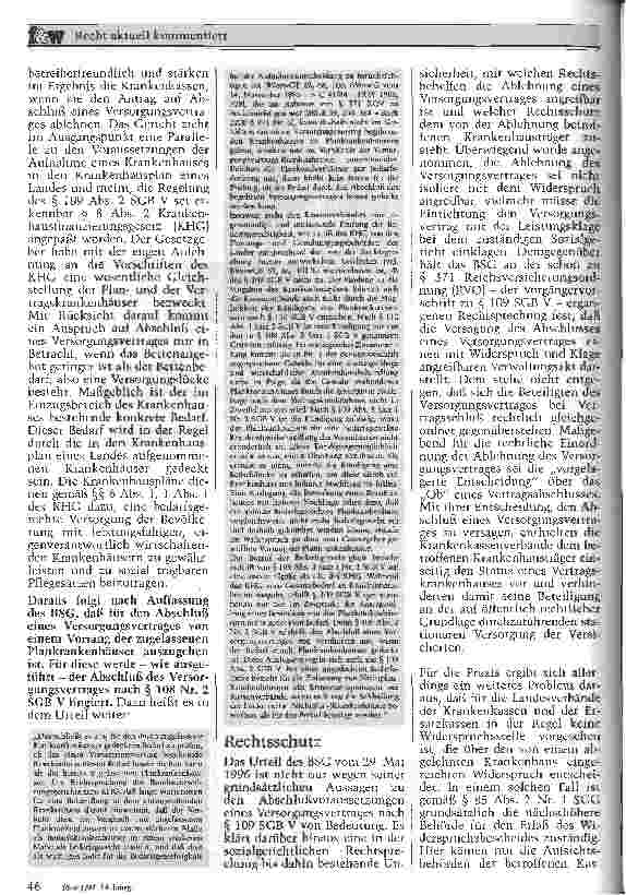 Vorschauseite 3: Der Anspruch des Krankenhauses auf Abschluß eines Versorgungsvertrages zum Urteil des Bundessozialgerichts vom 29. Mai 1996