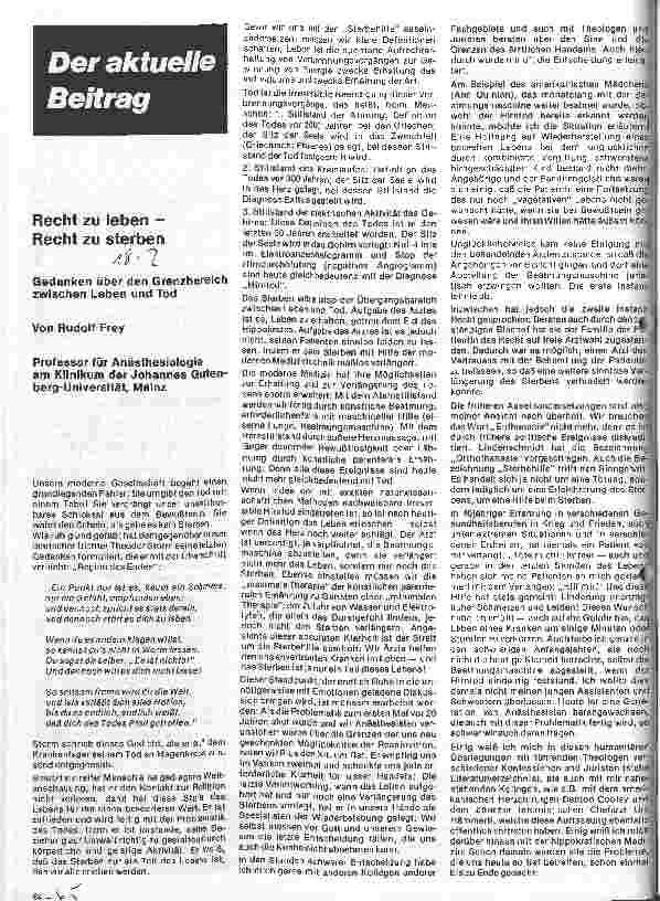 Vorschauseite 1: Recht zu leben- Recht zu sterben
