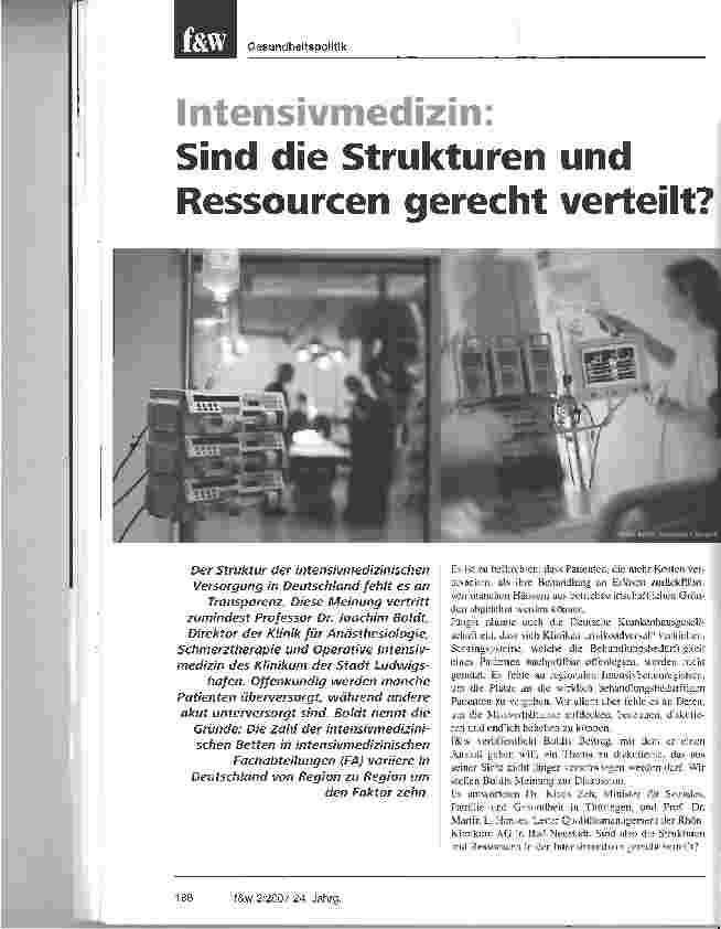 Vorschauseite 1: Intensivmedizin: Sind die Strukturen undRessourcen gerecht verteilt?