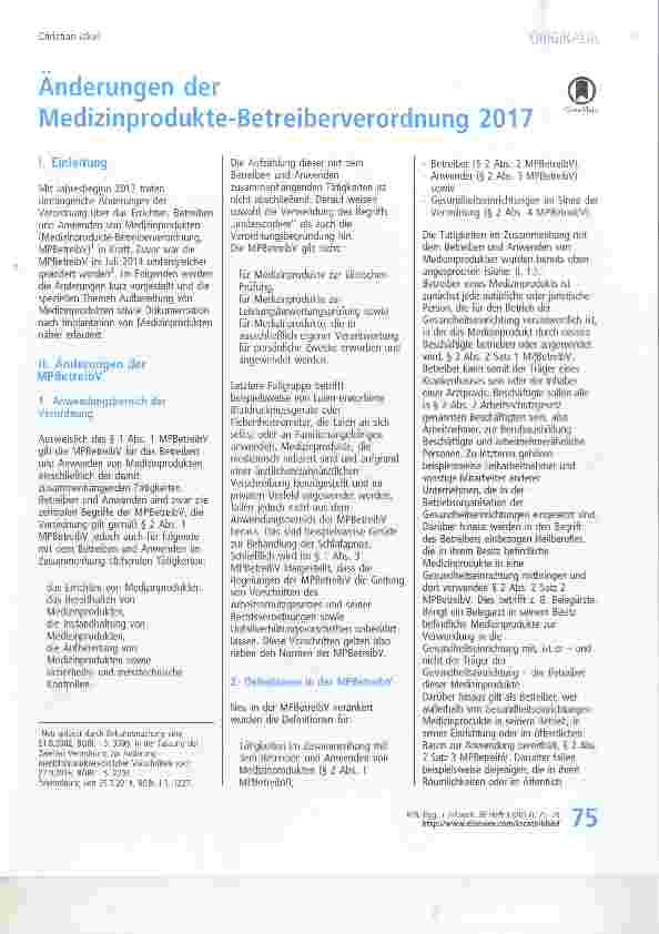 Vorschauseite 1: Änderungen der Medizinprodukte-Betreiberverordnung 2017