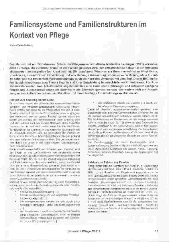 Vorschauseite 1: Familiensysteme und Familienstrukturen im Kontext von Pflege