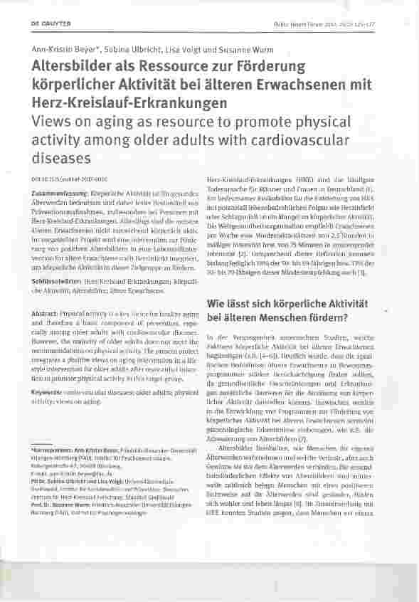 Vorschauseite 1: AUersbilder als Ressource zur Förderung körperlicher Aktivität bei älteren Erwachsenen mit Herz-Kreislauf-Erkrankungen