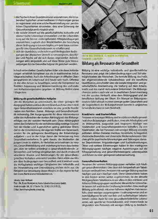 Vorschauseite 1: Bildung als Ressource der Gesundheit