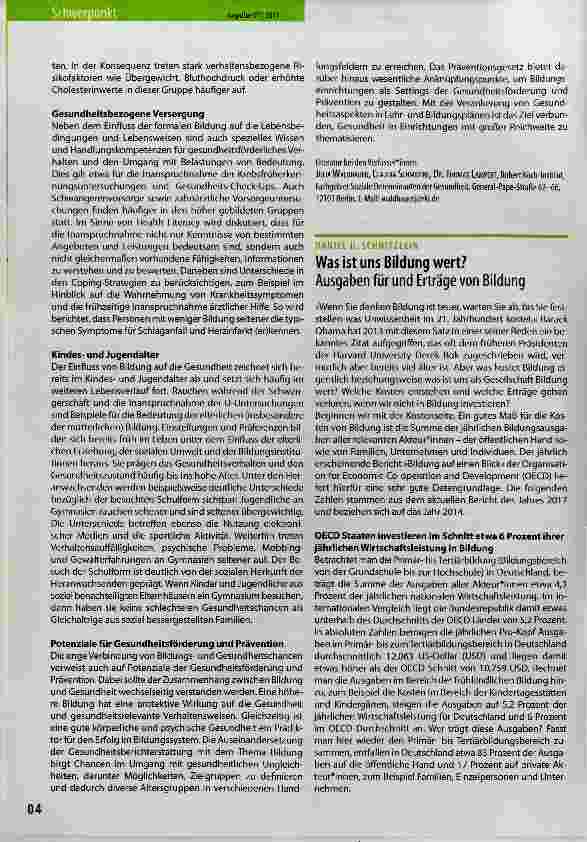 Vorschauseite 2: Bildung als Ressource der Gesundheit