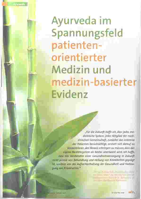 Vorschauseite 1: Ayurveda im Spannungsfeld patientenorientierter Medizin und medizin-basierter