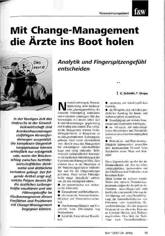Vorschauseite 1: Mit Change-Management die Ärzte ins Boot holen