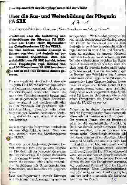 Vorschauseite 1: Über die Ausund Weiterbildung der Pflegerin FA SRK