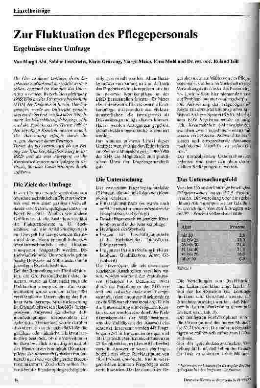 Vorschauseite 1: Zur Fluktuation des Pflegepersonals Ergebnisse einer Umfrage