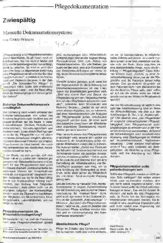 Vorschauseite 1: Zwiespältig Manuelle Dokumentationssysteme