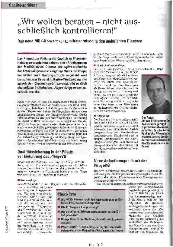 Vorschauseite 1: Wir wollen beraten - nicht ausschließlich kontrollieren! Das neue MDK-Konzept zur Qualitätsprüfung in den ambulanten Diensten