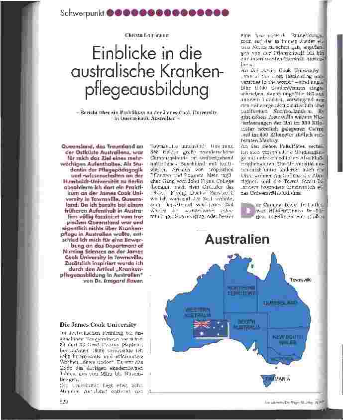 Vorschauseite 1: Einblicke in die australische Krankenpflegeausbildung Bericht über ein Praktikum an der James Cook University in Queensland, Australien